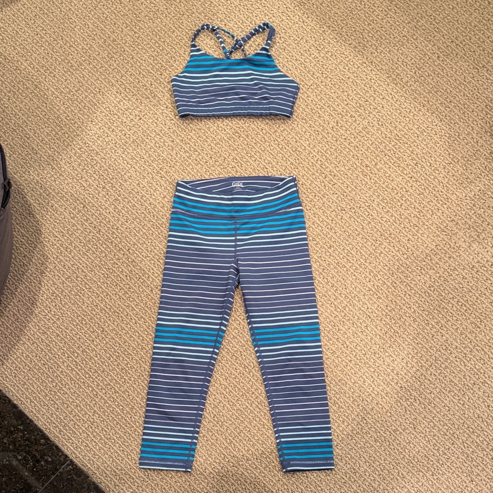 Athleta Blue Striped Activewear Set